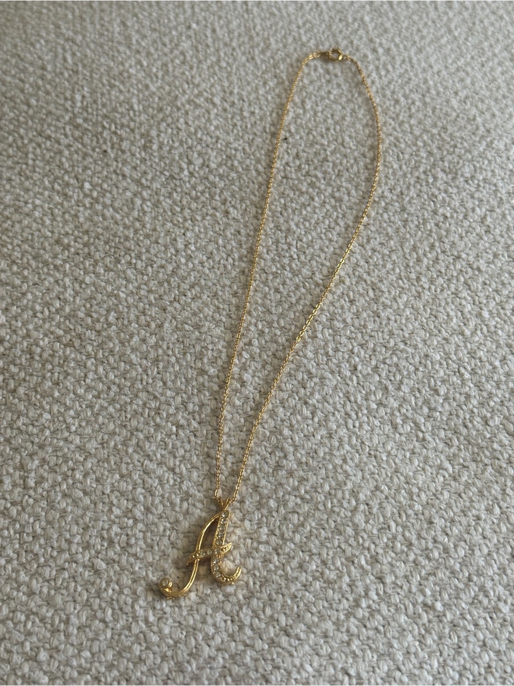 Gold Rhinestone Script A Initial Pendant Necklace - Picture 3 of 5